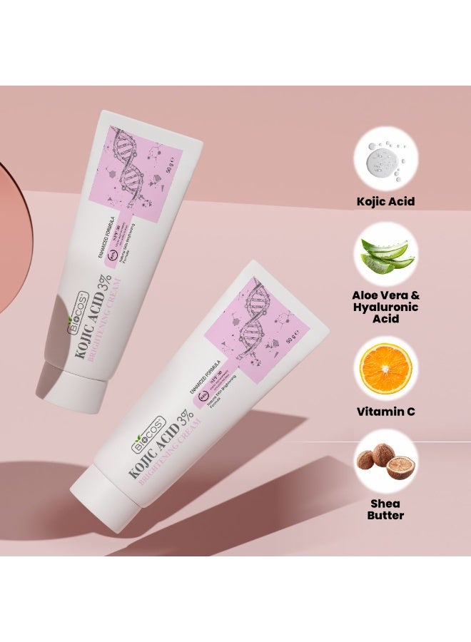 BIOCOS COSMETICS BIOCOS Kojic Acid Cream for Hyperpigmentation | Acne Scar Remover, Pigmentation & Skin Brightening with Vitamin C, Aloe Vera, Hyaluronic Acid & Shea Butter for All Skin Types – Pack of 2 - 50g - Image 5