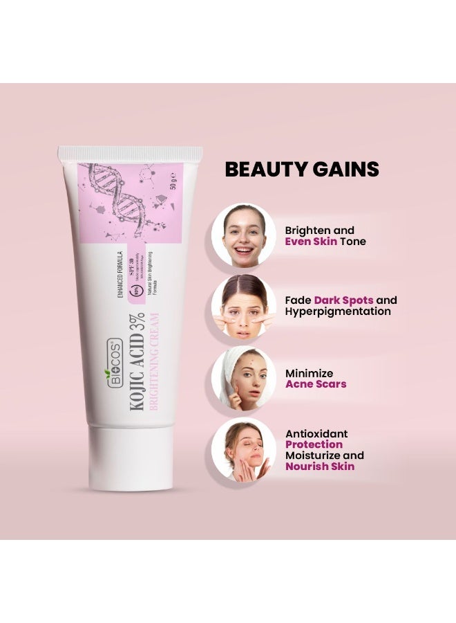 BIOCOS COSMETICS BIOCOS Kojic Acid Cream for Hyperpigmentation | Acne Scar Remover, Pigmentation & Skin Brightening with Vitamin C, Aloe Vera, Hyaluronic Acid & Shea Butter for All Skin Types – Pack of 2 - 50g - Image 2