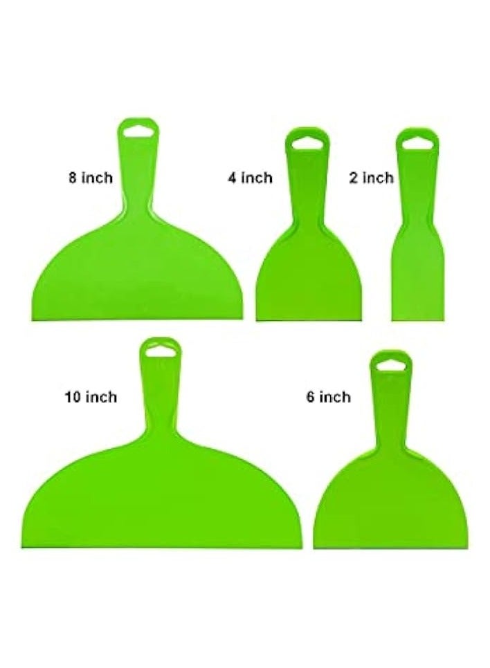 PROMASS 5 Pieces Plastic Putty Knives, Utility Filling Knife Set, Flexible Paint Scrapers Tool for Spackling, Patching, Decals, Wallpaper, Baking, Wall, Car Putty and Painting,Green, (2/4/6/8/10 Inch) - Image 3