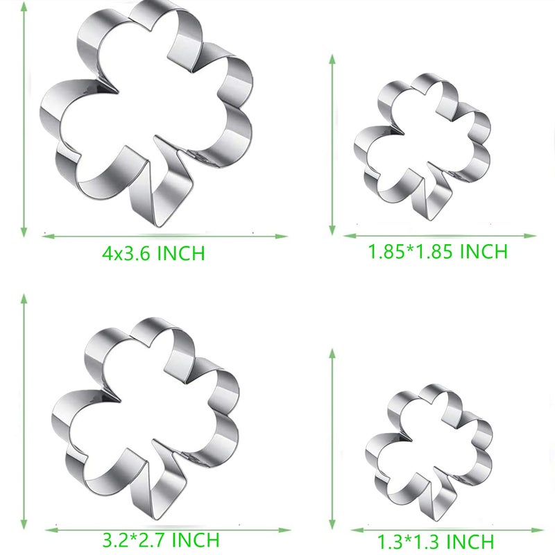 Q-BAKER 4-Piece Clover Cookie Cutter Set, 4'', 3.2'', 1.85'', 1.3'' St. Patrick's Day Shamrock Cookie Cutter Set, Metal Irish Holiday Party Supplies, Stainless Steel Baking Kit - Image 3