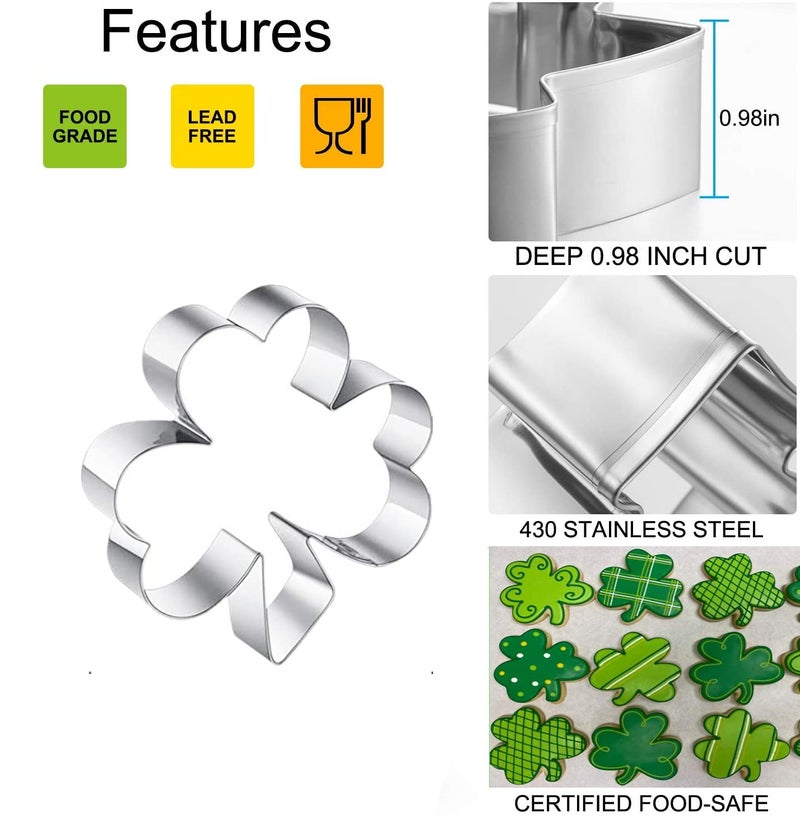 Q-BAKER 4-Piece Clover Cookie Cutter Set, 4'', 3.2'', 1.85'', 1.3'' St. Patrick's Day Shamrock Cookie Cutter Set, Metal Irish Holiday Party Supplies, Stainless Steel Baking Kit - Image 2