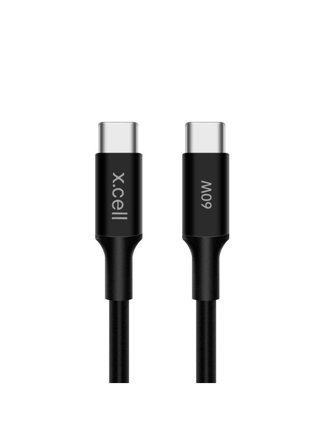 Xcell كابل Xcell USB-C إلى USB-C | 1 متر | 60 واط توصيل طاقة | تصميم مضفر فاخر | نقل بيانات عالي السرعة | متوافق مع iPhone 15/16، سامسونج، iPad Pro، MacBook - أسود - Image 1