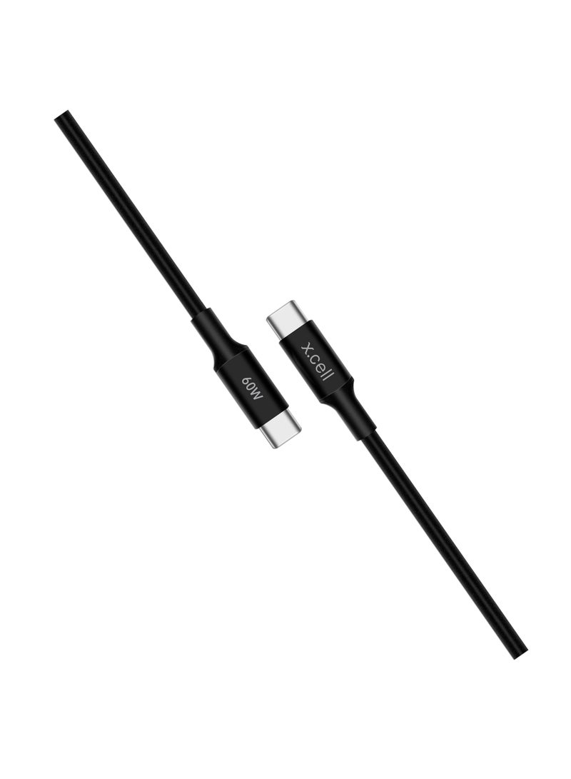 Xcell كابل Xcell USB-C إلى USB-C | 1 متر | 60 واط توصيل طاقة | تصميم مضفر فاخر | نقل بيانات عالي السرعة | متوافق مع iPhone 15/16، سامسونج، iPad Pro، MacBook - أسود - Image 2