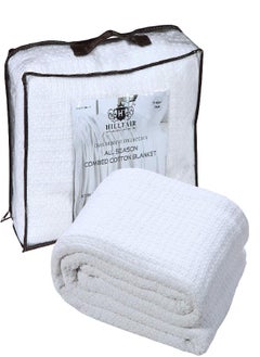 HILLFAIR 100% Combed Cotton Blanket- California King Size Bed Blankets- Warm Soft All Season Breathable Blankets- Extra Large Oversized California King Blanket- White King Bed Cotton Blankets