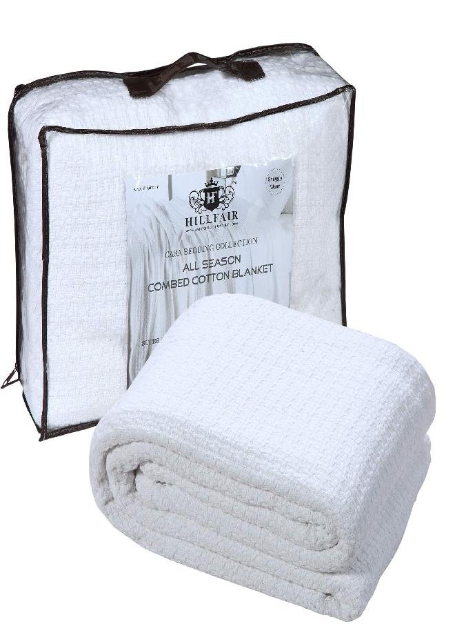 HILLFAIR - HILLFAIR 100% Combed Cotton Blanket- California King Size Bed Blankets- Warm Soft All Season Breathable Blankets- Extra Large Oversized California King Blanket- White King Bed Cotton Blankets - Image 1