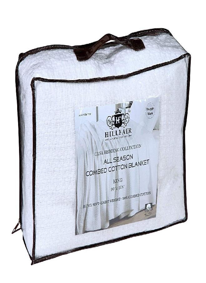 HILLFAIR - HILLFAIR 100% Combed Cotton Blanket- California King Size Bed Blankets- Warm Soft All Season Breathable Blankets- Extra Large Oversized California King Blanket- White King Bed Cotton Blankets - Image 1
