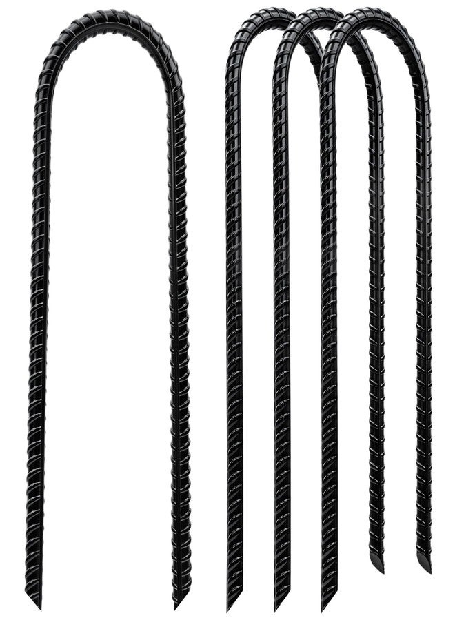 CELYND Trampoline Stakes High Wind - Heavy Duty 12 Inch U Shaped Ground Anchors - Galvanized Steel Rebar Stakes for Outdoor Camping Tent Fence Garden Decorations(4 Pack Black) - Image 1