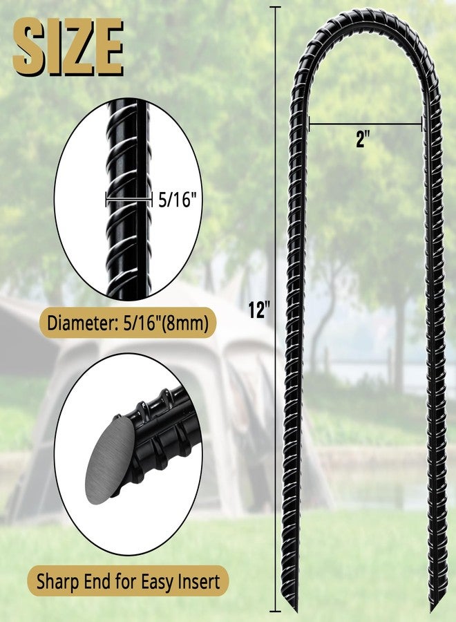 CELYND Trampoline Stakes High Wind - Heavy Duty 12 Inch U Shaped Ground Anchors - Galvanized Steel Rebar Stakes for Outdoor Camping Tent Fence Garden Decorations(4 Pack Black) - Image 2