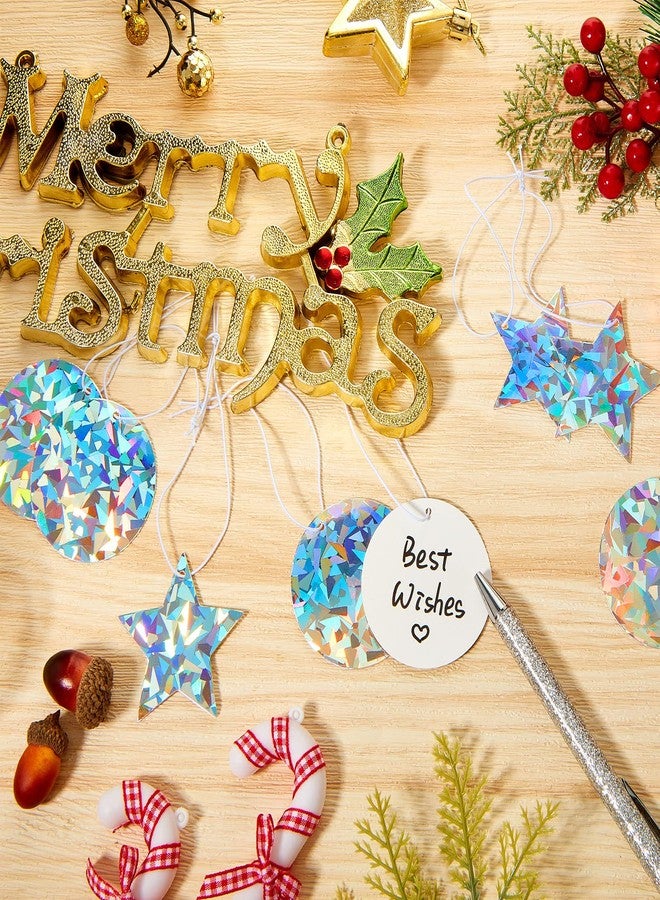 Festiko® 24 Pcs Star & Round Christmas Sign Gift Tags with Twine (Diamond Holographic), Xmas Tags for Gift Wrapping, Christmas Labels with String - Image 5