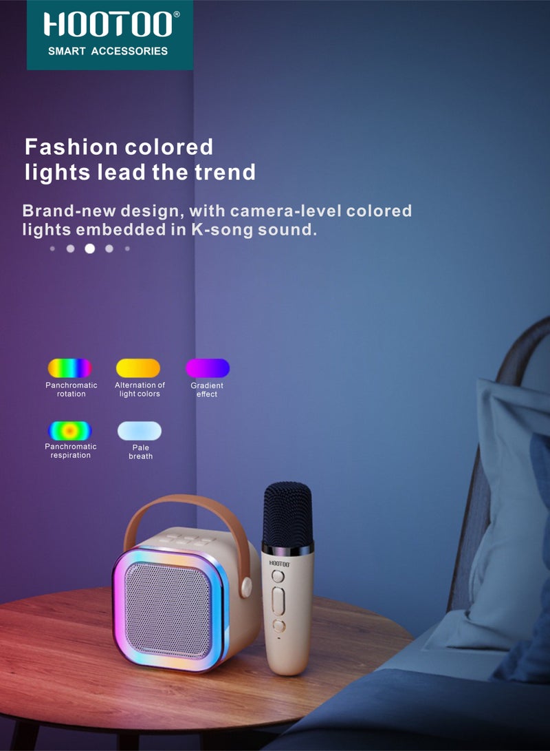 هوتو مكبر صوت كاريوكي بمكرفون وسماعه صغير. مكبر صوت بلوتوث بأضائه متغيرة. سماعه مكبر صوت مع مايكرفون لا سلكي بازرار تحكم. سماعه بلوتوث بصوت قوي وواضح. سماعه سبيكر بازرار تحكم بالسبيكر. سبيكر بلوتوث بمدخل ذاكرة SD أبيض - Image 2
