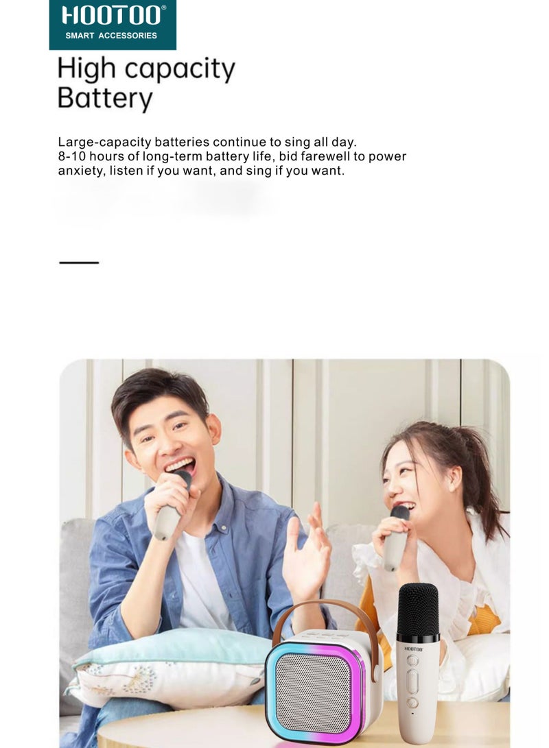 هوتو مكبر صوت كاريوكي بمكرفون وسماعه صغير. مكبر صوت بلوتوث بأضائه متغيرة. سماعه مكبر صوت مع مايكرفون لا سلكي بازرار تحكم. سماعه بلوتوث بصوت قوي وواضح. سماعه سبيكر بازرار تحكم بالسبيكر. سبيكر بلوتوث بمدخل ذاكرة SD أبيض - Image 5