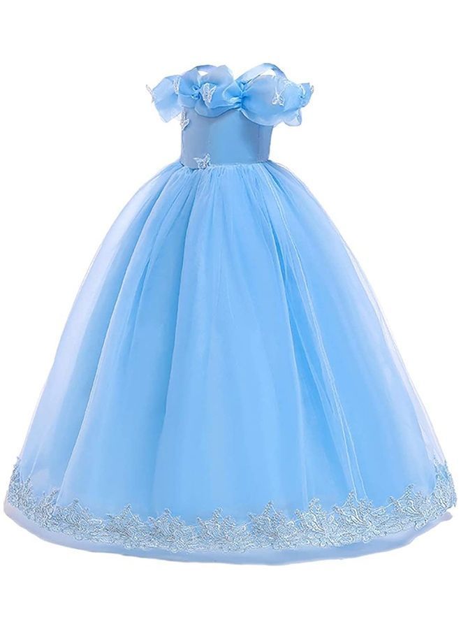 NIBEMINENT Cindrella Princess Costume For Girl With Accessories - Light Blue 120cm - Image 4
