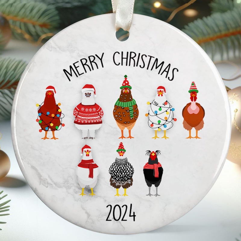 HUNIGIFT Chicken Ornament - Chicken Christmas Ornaments  Chicken Ornaments for Christmas Tree - Rooster Christmas Ornaments  Farm Animal Christmas Tree Ornaments - Chicken Gifts - Ceramic Rooster Ornament - Image 1