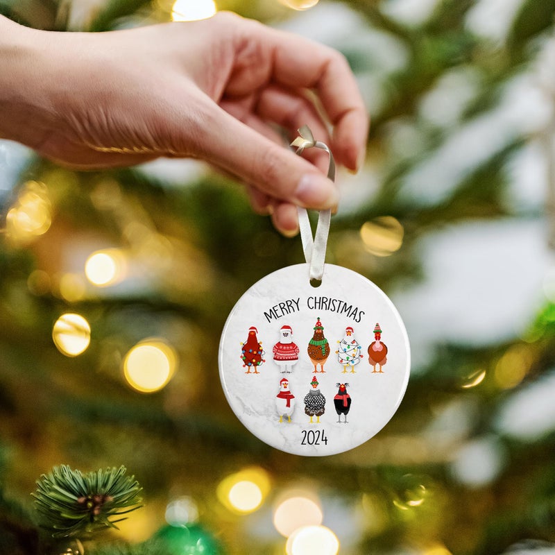 HUNIGIFT Chicken Ornament - Chicken Christmas Ornaments  Chicken Ornaments for Christmas Tree - Rooster Christmas Ornaments  Farm Animal Christmas Tree Ornaments - Chicken Gifts - Ceramic Rooster Ornament - Image 4