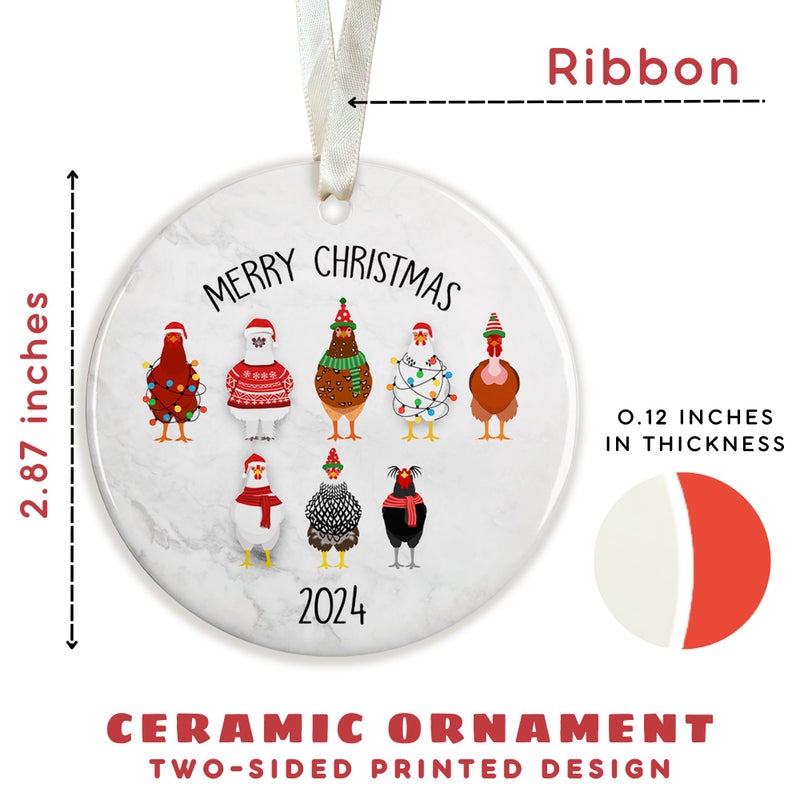 HUNIGIFT Chicken Ornament - Chicken Christmas Ornaments  Chicken Ornaments for Christmas Tree - Rooster Christmas Ornaments  Farm Animal Christmas Tree Ornaments - Chicken Gifts - Ceramic Rooster Ornament - Image 2