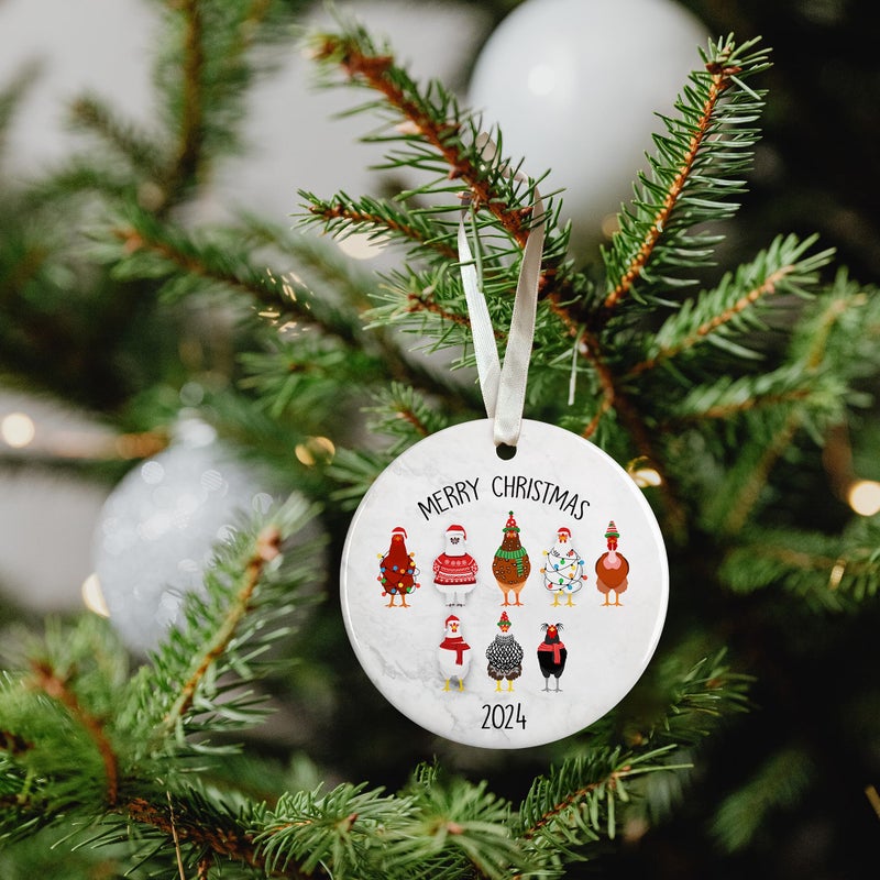 HUNIGIFT Chicken Ornament - Chicken Christmas Ornaments  Chicken Ornaments for Christmas Tree - Rooster Christmas Ornaments  Farm Animal Christmas Tree Ornaments - Chicken Gifts - Ceramic Rooster Ornament - Image 5