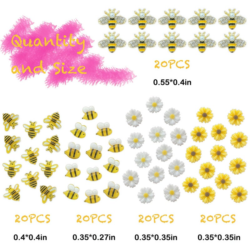 BHCCXZ 100PCS Nail Charms and Gems Gold Bee Yellow Flower for Nails Designï¼Œ3D Daisy Y2k Nail Jewels Bulk Nail Art Decor Set - Image 2