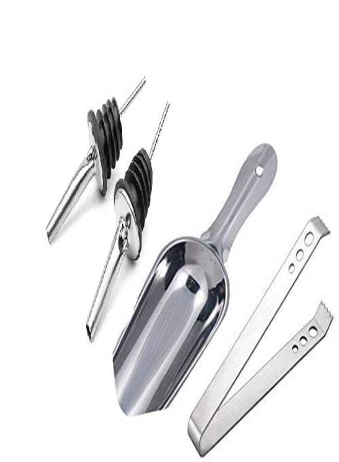 Devanjana™ Stainless SteelStainless Steel Bartender Kit Set, Silver, Set of 4 Pieces, Ice Picker, Ice Tong,Bottle pourers Bar Tools for Home Bar Accessories, Mini Bar, Bar Set for Gift - Image 1