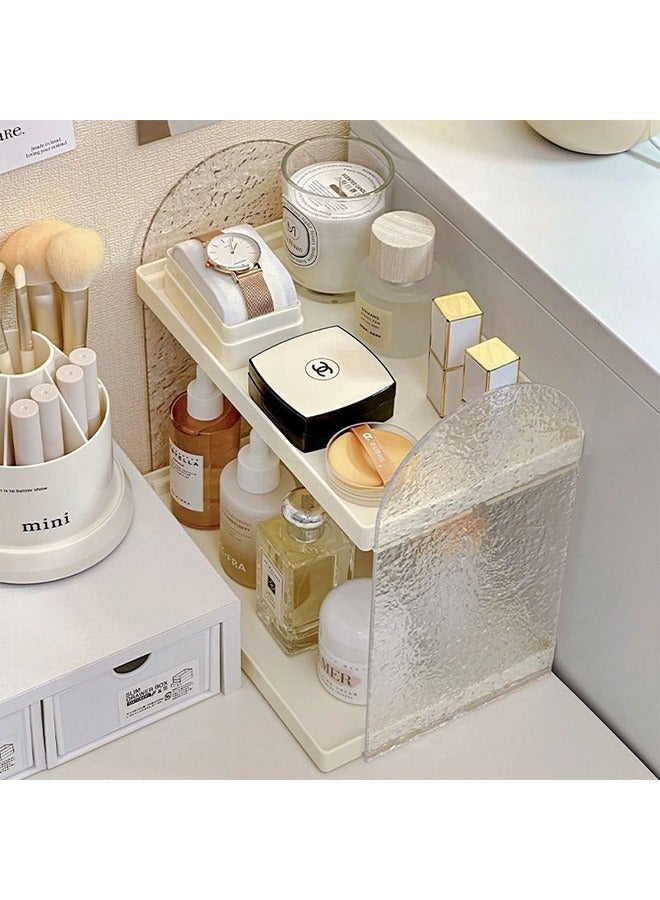 يلا جوي منظم حمام من طبقتين، رف مستحضرات تجميل، مكياج، عناية بالبشرة، صينية تخزين، حامل عطور، صينية أكريليك للخزانة، فرش المكياج، أدوات النظافة، رف توابل المطبخ - Image 5