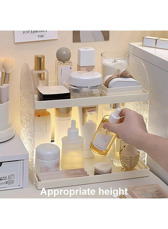 يلا جوي منظم حمام من طبقتين، رف مستحضرات تجميل، مكياج، عناية بالبشرة، صينية تخزين، حامل عطور، صينية أكريليك للخزانة، فرش المكياج، أدوات النظافة، رف توابل المطبخ - Image 2