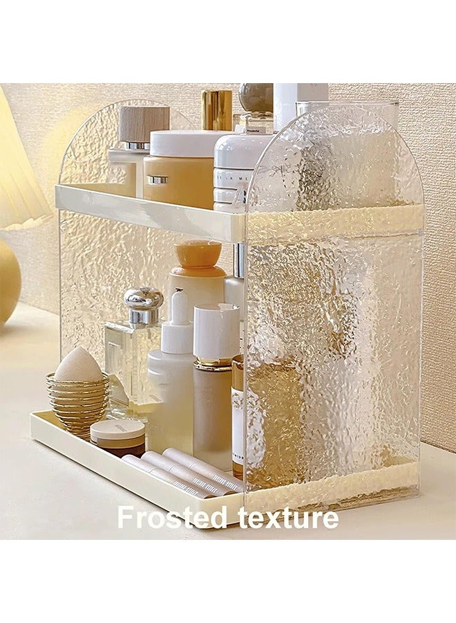 يلا جوي منظم حمام من طبقتين، رف مستحضرات تجميل، مكياج، عناية بالبشرة، صينية تخزين، حامل عطور، صينية أكريليك للخزانة، فرش المكياج، أدوات النظافة، رف توابل المطبخ - Image 3