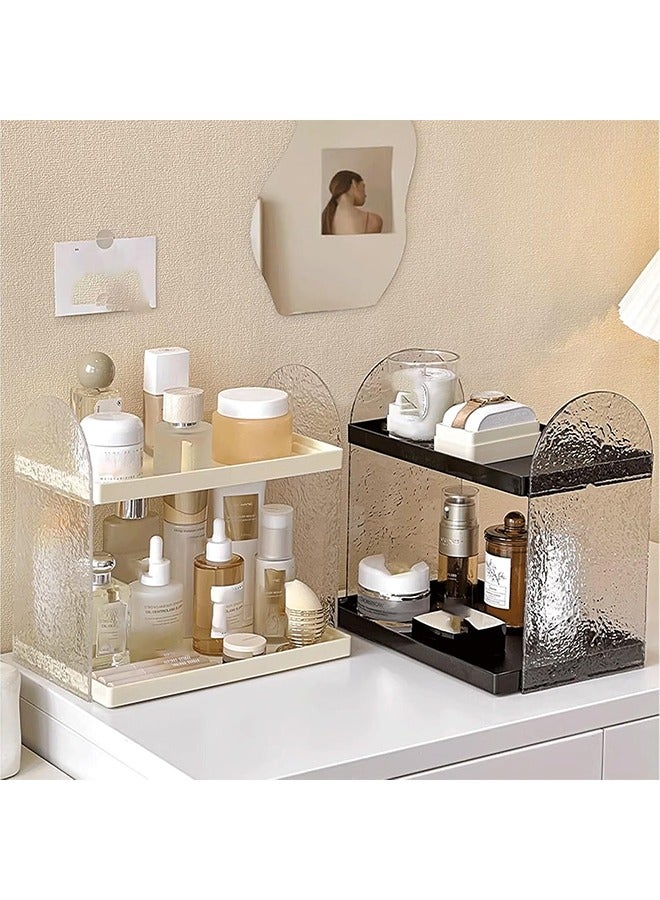 يلا جوي منظم حمام من طبقتين، رف مستحضرات تجميل، مكياج، عناية بالبشرة، صينية تخزين، حامل عطور، صينية أكريليك للخزانة، فرش المكياج، أدوات النظافة، رف توابل المطبخ - Image 4