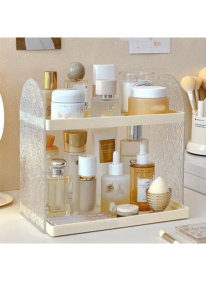 يلا جوي منظم حمام من طبقتين، رف مستحضرات تجميل، مكياج، عناية بالبشرة، صينية تخزين، حامل عطور، صينية أكريليك للخزانة، فرش المكياج، أدوات النظافة، رف توابل المطبخ - Image 1