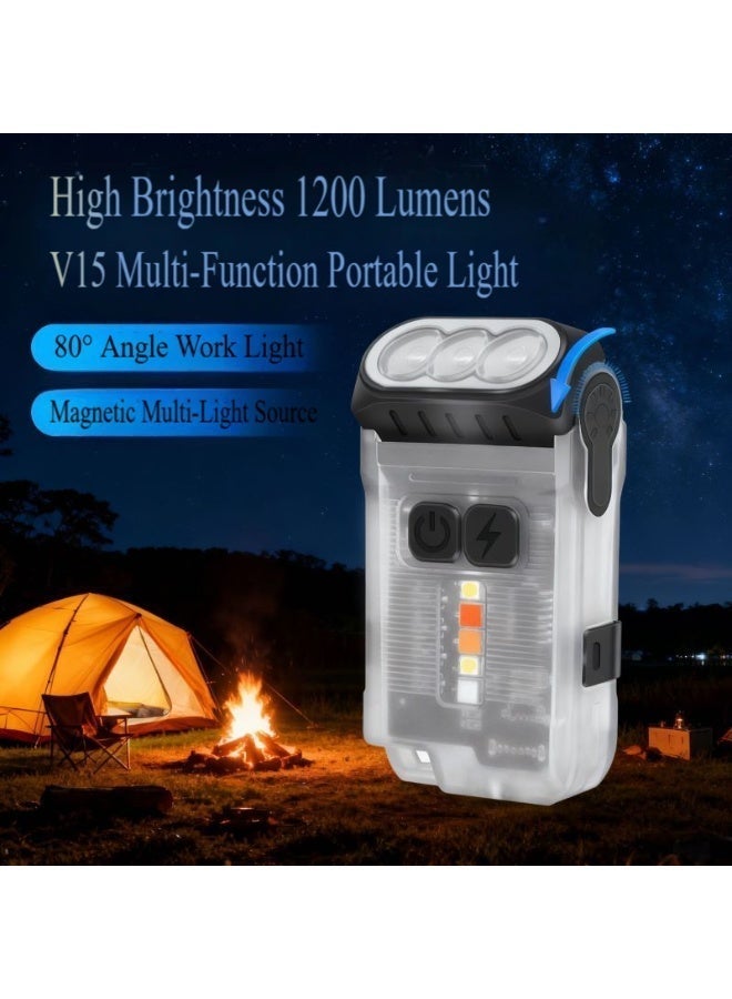 EDC V15 Mini EDC LED Flashlight - USB-C Rechargeable, Clip & Magnet Design, Bright Warm Work Light, Portable Pocket Camping Lantern (White Fluorescence) - Image 1