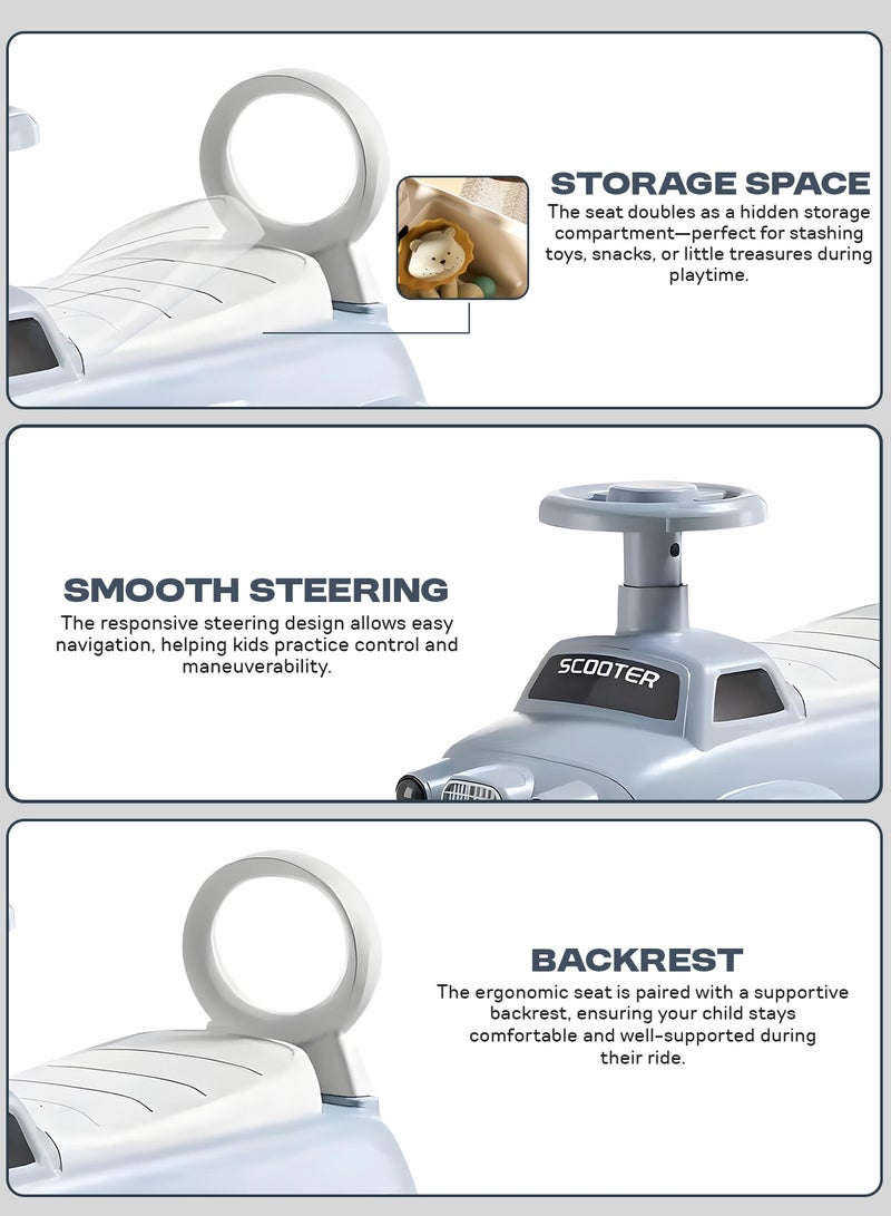 BAYBEE POCO Baby Ride on Car for Kids, Ride on Baby Car with Lights, Music, Backrest & Storage Space | Kids Push Car for Baby | Push Ride on Car for Kids Toddlers 1 to 3 Years Boys Girls Blue - Image 4