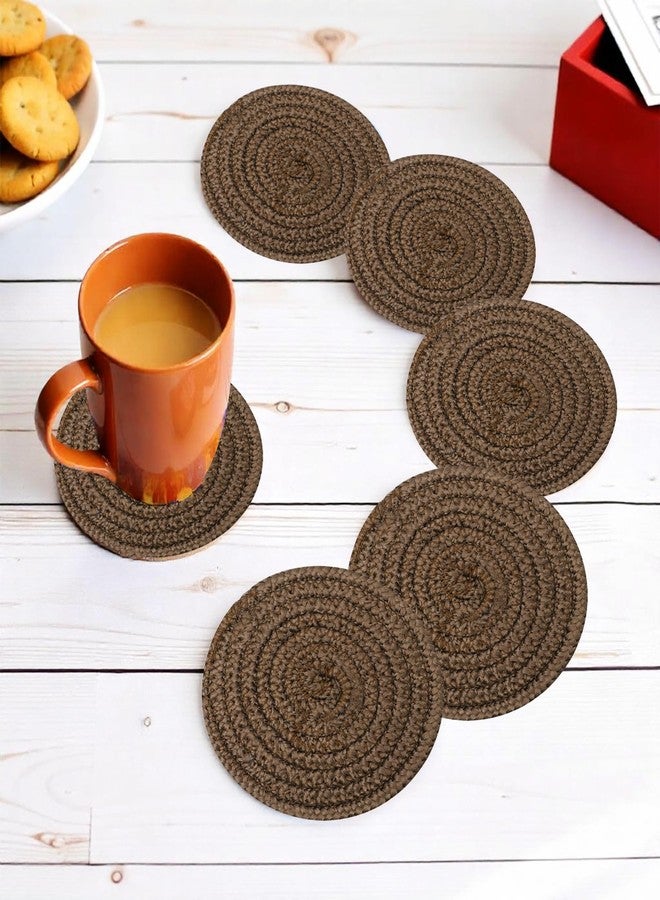 Ariya Drink Coasters | Set of 6 | Beige | Absorbent Cotton Woven Cup Coasters | Rustic Farmhouse Boho Decor for Coffee Table and Drinks Protection | Cute Coaster for Drinks & for Office Desk - Image 2