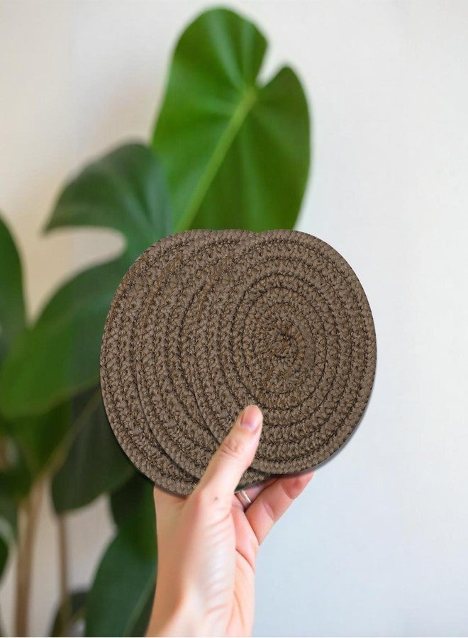 Ariya Drink Coasters | Set of 6 | Beige | Absorbent Cotton Woven Cup Coasters | Rustic Farmhouse Boho Decor for Coffee Table and Drinks Protection | Cute Coaster for Drinks & for Office Desk - Image 5