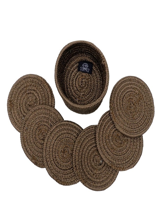 Ariya Drink Coasters | Set of 6 | Beige | Absorbent Cotton Woven Cup Coasters | Rustic Farmhouse Boho Decor for Coffee Table and Drinks Protection | Cute Coaster for Drinks & for Office Desk - Image 1