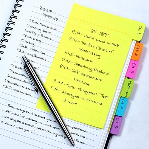 Redi-Tag Divider Sticky Notes, Tabbed Self-Stick Lined Notepads, 180 Ruled Notes, 4" x 6", 3 Books Per Pack, Assorted Colors (B10245) - Image 2