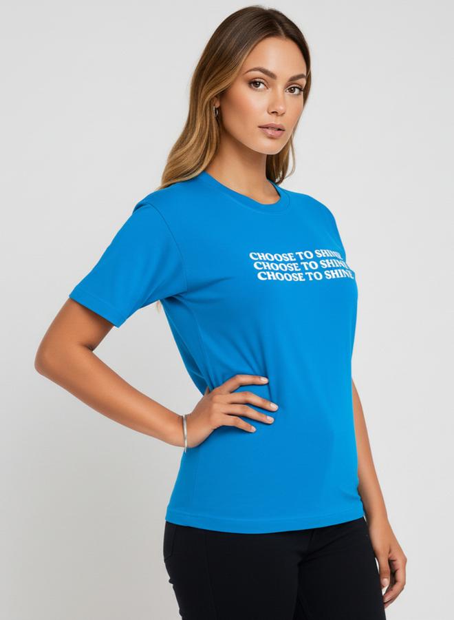 PAUSE Women Blue Slogan Print T-Shirt - Image 4