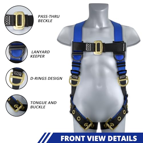 TT TRSMIMA TRSMIMA Safety Harness Fall Protection - Men Construction Full Body Harness Kit for Work with Shock Absorbing Lanyard Tongue Buckle ANSI - Image 2
