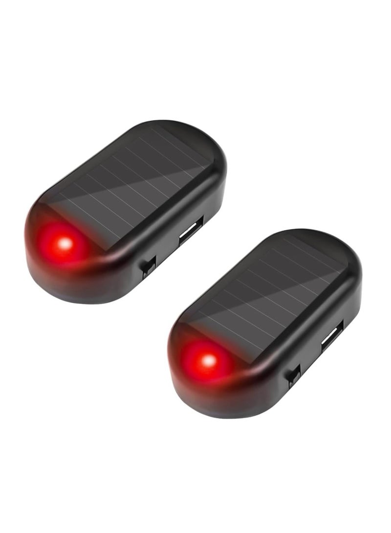 2PCS Car Solar Power Simulated Dummy Alarm, Anti-Theft LED Flashing Security Light Fake Lamp, Auto Warning Interior Safety Lights with USB Charger Port, Car Accessories for Most Cars (Red/2PCS) - Image 1