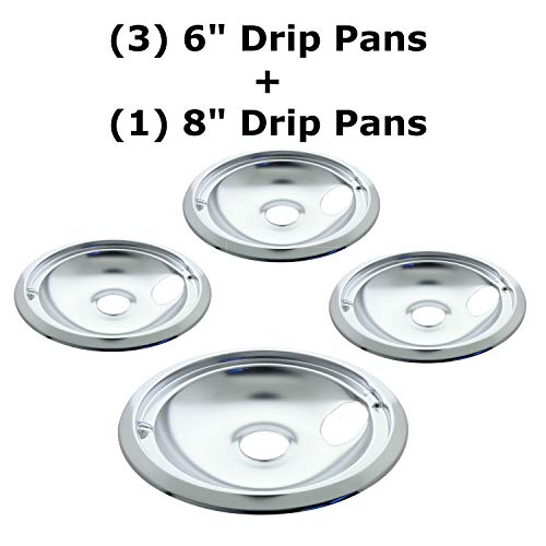 Kitchen Basics 101 Made in the USA 119204XZ Style B Chrome 4 Pack Drip Bowls 3 Small 6” and 1 Large 8” Replacement for GE WB31T10010 and WB31T10011 - Image 4