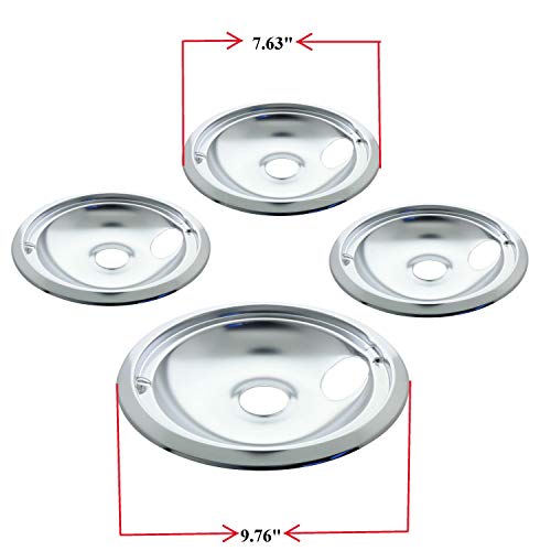 Kitchen Basics 101 Made in the USA 119204XZ Style B Chrome 4 Pack Drip Bowls 3 Small 6” and 1 Large 8” Replacement for GE WB31T10010 and WB31T10011 - Image 3