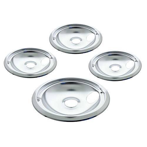 Kitchen Basics 101 Made in the USA 119204XZ Style B Chrome 4 Pack Drip Bowls 3 Small 6” and 1 Large 8” Replacement for GE WB31T10010 and WB31T10011 - Image 1