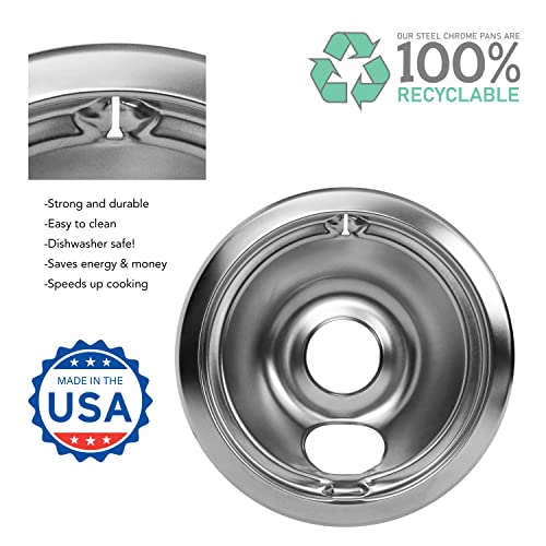 Kitchen Basics 101 Made in the USA 119204XZ Style B Chrome 4 Pack Drip Bowls 3 Small 6” and 1 Large 8” Replacement for GE WB31T10010 and WB31T10011 - Image 2