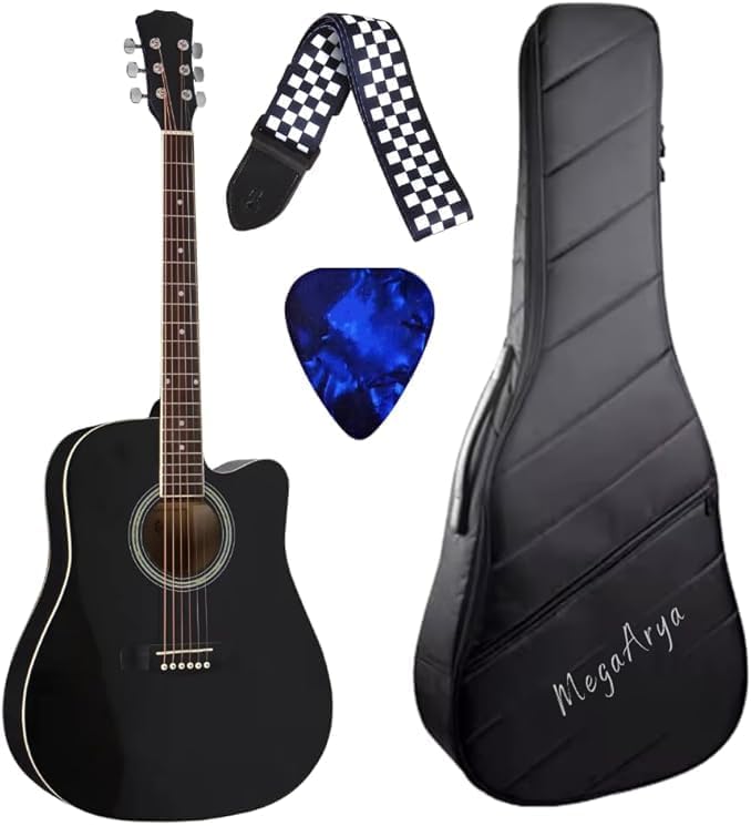 MegArya 41-Inch Acoustic Guitar Set with Gig Bag, Strap & Picks - Black - Image 1