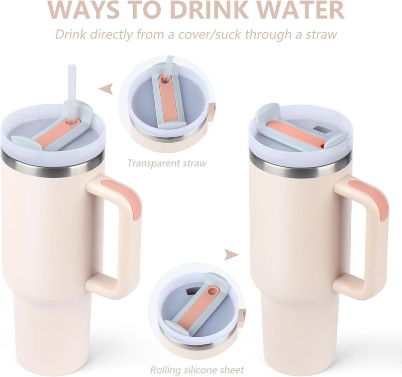 IKTU 1200ML Stainless Steel Tumbler Hot and Cold with Straw Handle and Lid, Double Insulated Cup Leak Proof Mug Cupholder for Office, Gym, Travelling (Rose Quartz) - Image 5
