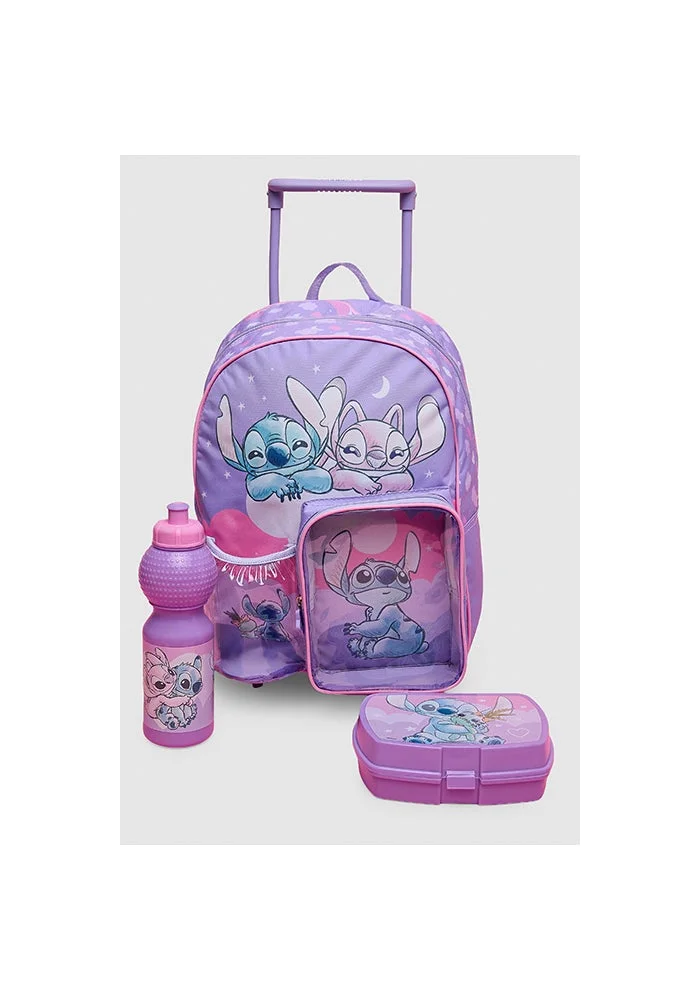 أر أند بي 3 Pack Angel & Stitch Print Trolley Backpack Set - 12"