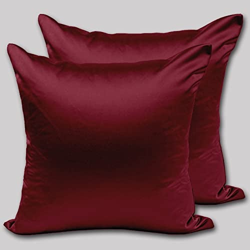 Avirons Mulberry Silk Cushion Cover - Pure Silk Pillow Cases for Hair and Skin, Anti-Aging, Hair Fall, Acne - Hypoallergenic Satin Silk Cover - Pack of 2 (16 * 16 Inch, Wine Color) - Image 1
