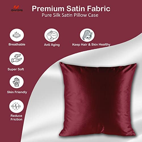 Avirons Mulberry Silk Cushion Cover - Pure Silk Pillow Cases for Hair and Skin, Anti-Aging, Hair Fall, Acne - Hypoallergenic Satin Silk Cover - Pack of 2 (16 * 16 Inch, Wine Color) - Image 3