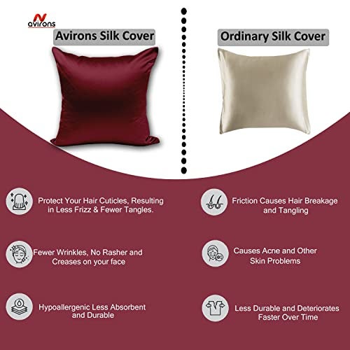 Avirons Mulberry Silk Cushion Cover - Pure Silk Pillow Cases for Hair and Skin, Anti-Aging, Hair Fall, Acne - Hypoallergenic Satin Silk Cover - Pack of 2 (16 * 16 Inch, Wine Color) - Image 2