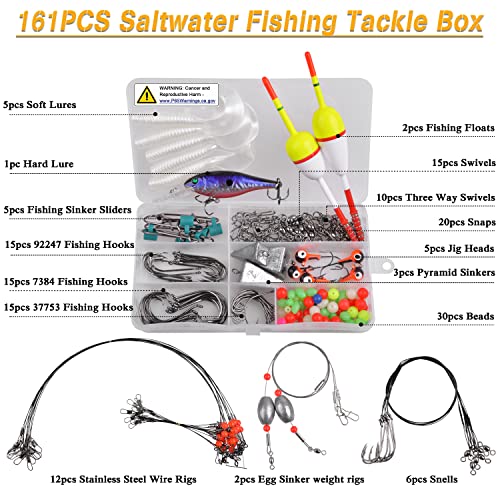 SILANON Saltwater Fishing Gear Kit, 161pcs Saltwater Surf Fishing Tackle Set Saltwater Lures Pyramid Sinkers Leaders Hooks Swivels Slip Bobbers Ocean Surf Fishing Gear Accessories - Image 5