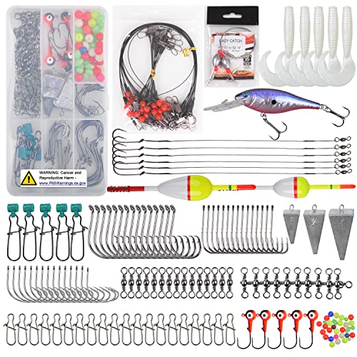 SILANON Saltwater Fishing Gear Kit, 161pcs Saltwater Surf Fishing Tackle Set Saltwater Lures Pyramid Sinkers Leaders Hooks Swivels Slip Bobbers Ocean Surf Fishing Gear Accessories - Image 1
