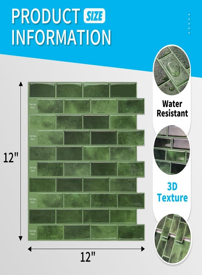 Art3d 10-Sheet Kitchen Backsplash Tiles Peel and Stick, Self Adhesive Wall Tile Sticker for Kitchen Island Bathroom Laundry Room RV Renter 12" x 12" - Jade Green - Image 4