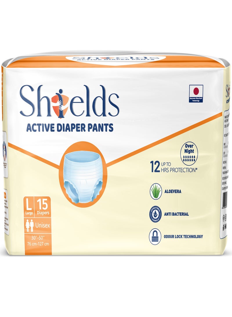 SHIELDS Incontinence  Active Adult Diapers Pull-Up Pants, Super Absorbent Leak Guard, Large - Pack of 1 (15 pcs) - Image 1